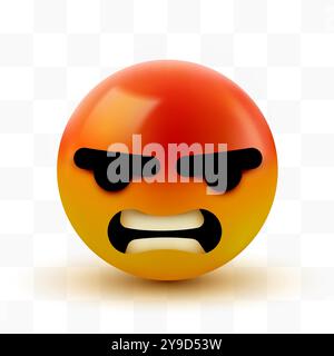 Segno emoji arrabbiato in 3D. Icona emoticon Design per Social Network. Emoticon macinante. Emoji, idea sorridente. Illustrazione vettoriale Illustrazione Vettoriale