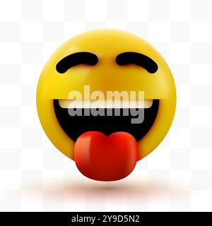 Emoji 3d volto sorridente con lingua bloccata. Illustrazione vettoriale. Illustrazione Vettoriale