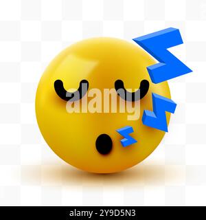 Faccia dormiente gialla emoji. Adorabile emoticon addormentato. Illustrazione 3D per chat o messaggi. Illustrazione vettoriale Illustrazione Vettoriale