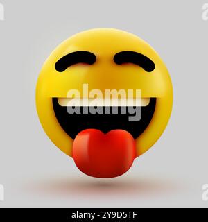 Emoji 3d volto sorridente con lingua bloccata. Illustrazione vettoriale. Illustrazione Vettoriale