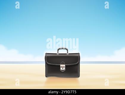 Valigia da lavoro sulla spiaggia soleggiata. Illustrazione vettoriale Illustrazione Vettoriale