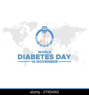 Giornata Mondiale del diabete, 14 novembre, biglietto d'auguri, illustrazione stock, grafica vettoriale giornata Mondiale del diabete, giornata Mondiale del diabete modello modificabile. Illustrazione Vettoriale