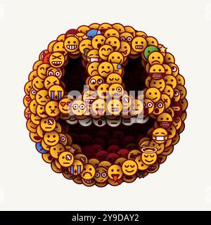 1° aprile giorno degli sciocchi. Smiley Face fatto di tanti piccoli sorrisi. Concetto di pubblico sorriso insolito e creativo. Illustrazione vettoriale. Illustrazione Vettoriale