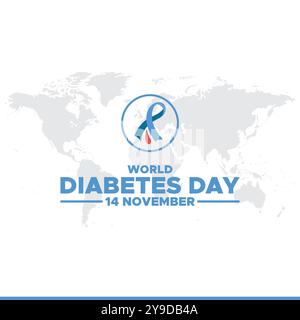 Giornata Mondiale del diabete, 14 novembre, biglietto d'auguri, illustrazione stock, grafica vettoriale giornata Mondiale del diabete, giornata Mondiale del diabete modello modificabile. Illustrazione Vettoriale