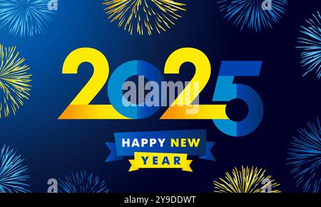 Logo Holiday 2025 per Ucraina, Svezia, Kazakistan o Bosnia-Erzegovina. Felice anno nuovo 2025 modello di copertina nei colori delle bandiere per il calendario Illustrazione Vettoriale