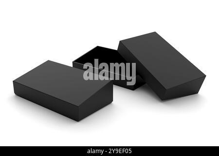 Scatola di imballaggio del prodotto vuota per modelli aperti e chiusi - rappresentazione dell'illustrazione 3D. Foto Stock