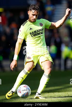 6 aprile 2019, Deepdale, Preston, Inghilterra; EFL Championship football, Preston North End contro Sheffield United; George Baldock dello Sheffield United Foto Stock