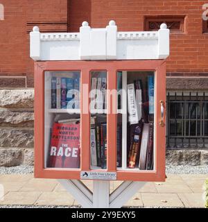 Questa mini-biblioteca è vicino a una chiesa vicino alla strada. Foto Stock