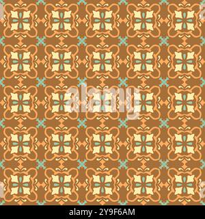 Motivo Talavera senza cuciture. Design patchwork indiano. Azulejos portogallo. Ornamento turco. Mosaico piastrellato marocchino. Stoviglie in ceramica, stampe folk. Illustrazione Vettoriale