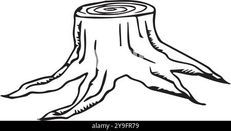 Un ceppo disegnato a mano con inchiostro nero su sfondo bianco. L'illustrazione è adatta per il design, le cartoline e l'imballaggio Illustrazione Vettoriale