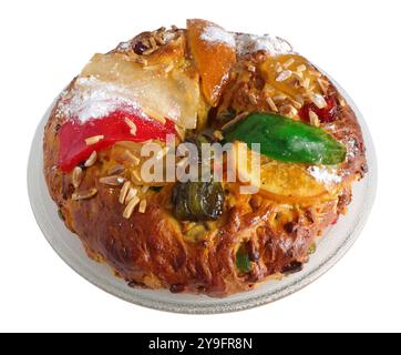 Portogallo. Tipica torta di Natale portoghese - Bolo Rei o King's Cake. Abbiamo mangiato durante le vacanze di Natale, ma tradizionalmente il dodicesimo giorno. Foto Stock