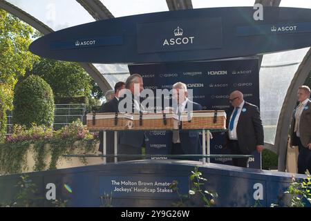 Ascot, Berkshire, Regno Unito. 4 ottobre 2024. IL GUERRIERO MERCIANO guidato da Jack Nicholls vince le prove per handicap di Molton Brown Amateur Jockeys’ Handicap Stakes (classe 4) (per i piloti dilettanti maschi) al BetMGM Autumn Friday Raceday presso Ascot Racecourse nel Berkshire. Proprietario della Buckingham Partnership II, Trainer Eve Johnson Houghton, Blewbury, breeder Conor McCormack, Sponsor ABM Catering Limited. Crediti: Maureen McLean/Alamy Foto Stock