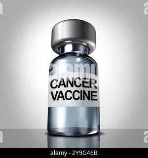 Immunoterapia con vaccino antitumorale come simbolo di una bottiglia di vaccinazione per aiutare il sistema immunitario nella prevenzione della crescita tumorale farmaci per l'immunizzazione. Foto Stock