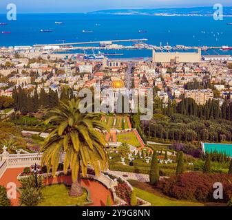 Bahai Gardens sul Monte Carmelo ad Haifa, Israele, Medio Oriente Foto Stock