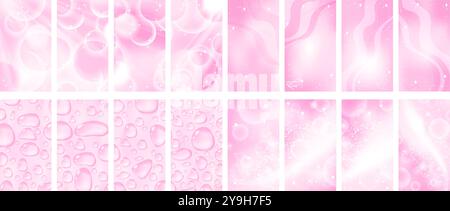 Set di modelli di storie rosa sottili. Sfondo animato y2k brillante. Illustrazione Vettoriale