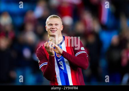 Oslo 20241010. Erling Braut Haaland norvegese dopo la partita di calcio della Nations League tra Norvegia e Slovenia allo stadio Ullevaal. Foto: Terje Pedersen / NTB Foto Stock