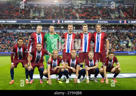 Oslo, Norvegia. 10 ottobre 2024. Oslo, Norvegia, 10 ottobre 2024: Foto della squadra norvegese prima della partita di calcio del gruppo B3 della UEFA Nations League tra Norvegia e Slovenia allo stadio Ullevaal di Oslo, Norvegia. (Ane Frosaker/SPP) credito: SPP Sport Press Photo. /Alamy Live News Foto Stock