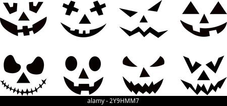 Set di spaventosi sorrisi di zucca. Orrore e volti spaventosi. Disegna per le feste di Halloween. Illustrazione vettoriale Illustrazione Vettoriale