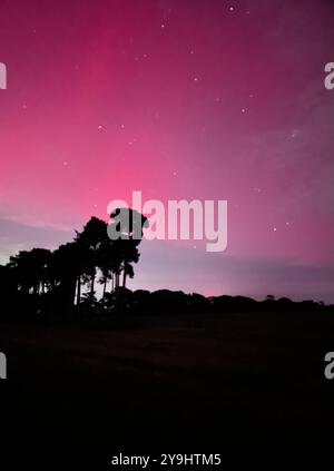 L'aurora boreale è in mostra nei cieli di Rushmere St Andrew, Ipswich, Suffolk. Data foto: Giovedì 10 ottobre 2024. Foto Stock