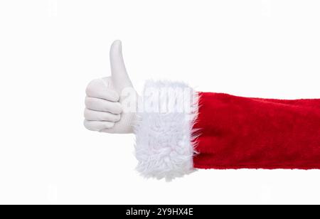 Ripresa di un pollice con gesti della mano di Babbo Natale isolato su sfondo bianco Foto Stock