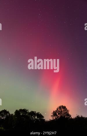 Cambridge, Regno Unito. 10 ottobre 2024. L'aurora boreale illumina il cielo notturno di Caldecote, nel Cambridgeshire meridionale. Crediti: Chris Radburn/Alamy Live News Foto Stock
