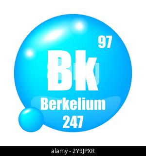 Icona Berkelium. Elemento chimico BK. Numero atomico 97. Massa 247. Immagine sfera blu. Illustrazione Vettoriale