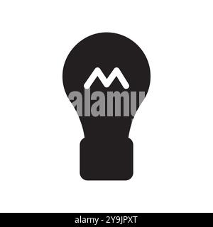 Icona della lampadina. Simbolo della spia elettrica. Semplice grafica dell'idea. Illustrazione del concetto di innovazione. Illustrazione Vettoriale