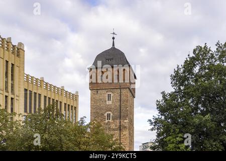 Storica Torre Rossa, vista della città di Chemnitz, Sassonia, Germania, Europa Foto Stock