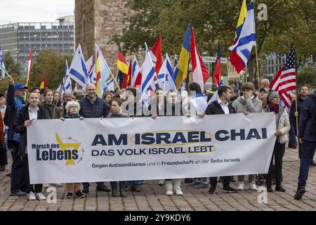 Marzo della vita, sono Israel Chai. Manifestazione e manifestazione contro l'antisemitismo e in amicizia al fianco di Israele. Chemnitz, Sassonia, Germania, Europa Foto Stock