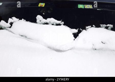 Immagine a tema tempo inizio dell'inverno nella Foresta Nera. Dopo le prime temperature estive nel fine settimana, l'inverno è tornato il martedì sera. Intorno alle 10 Foto Stock