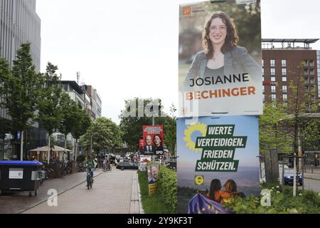 I manifesti elettorali sono attualmente l'immagine sulla strada, come nel quadro tematico Friburgo/Breisgau, le elezioni europee e le elezioni locali Foto Stock