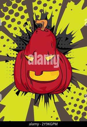 Cartoon Jack o' Lantern, fumetto Halloween Pumpkin. Fumetti vettoriali retrò e pop art. Illustrazione Vettoriale