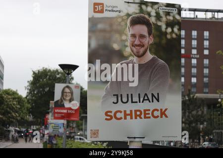 I manifesti elettorali sono attualmente l'immagine sulla strada, come nel quadro tematico Friburgo/Breisgau, le elezioni europee e le elezioni locali Foto Stock