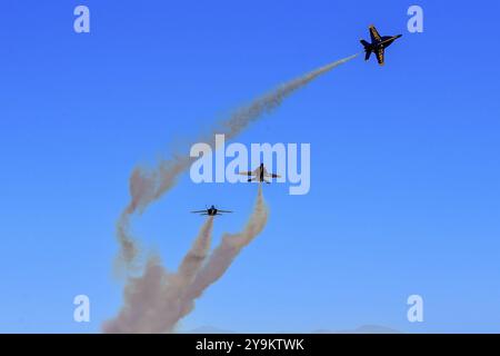 1° marzo 2024 - El Centro, CA: I Blue Angels provano acrobazie di precisione prima del debutto stagionale, mostrando abilità e lavoro di squadra in manovre di alto livello Foto Stock