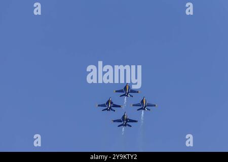 1° marzo 2024 - El Centro, CA: I Blue Angels provano acrobazie di precisione prima del debutto stagionale, mostrando abilità e lavoro di squadra in manovre di alto livello Foto Stock