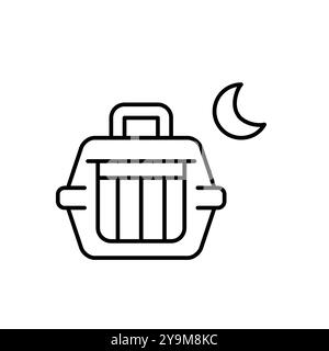 Trasportino per animali e simbolo della luna. Volo notturno. Comodo viaggio con gli animali. Pixel Perfect, icona del vettore di traccia modificabile Illustrazione Vettoriale