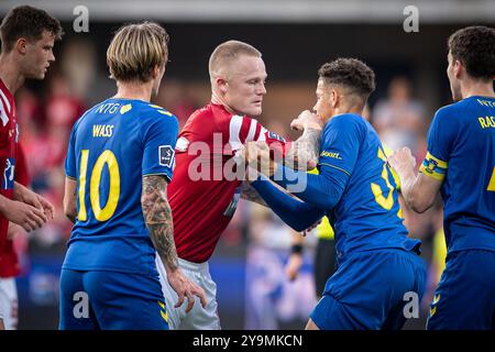 Silkeborg, Danimarca. 22 settembre 2024. Rasmus Thelander (15) di Silkeborg IF e Clement Bischoff (37) di Broendby IF visto durante il 3F Superliga match tra Silkeborg IF e Broendby IF a Jysk Park di Silkeborg. Foto Stock