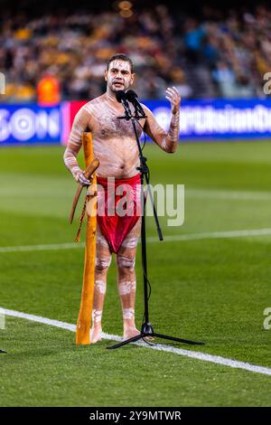 Adelaide, Australia, 10 ottobre 2024. Ripresa durante la cerimonia di apertura della partita di calcio del terzo turno delle qualificazioni della Coppa del mondo FIFA 2026 tra Australia e Cina PR all'Adelaide Oval il 10 ottobre 2024 ad Adelaide, Australia. Crediti: Santanu Banik/Speed Media/Alamy Live News Foto Stock