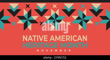 Saluto del mese del patrimonio nativo americano banner vettoriale, poster, cartolina, contenuti per i social media con il testo sfondo del patrimonio nativo americano Illustrazione Vettoriale