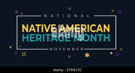 Saluto del mese del patrimonio nativo americano banner vettoriale, poster, cartolina, contenuti per i social media con il testo sfondo del patrimonio nativo americano Illustrazione Vettoriale
