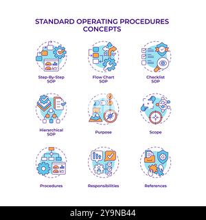 Procedure operative standard icone multicolore Illustrazione Vettoriale