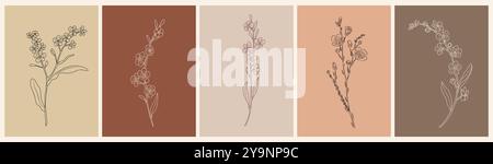 Set di disegni di arte al tratto di Forget me Not Flowers Illustrazione Vettoriale