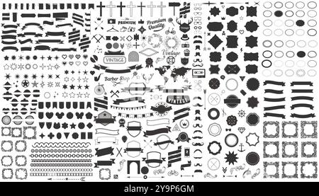 Un enorme set di icone hipster dal design vintage. Segni vettoriali e simboli modellano un'enorme serie di icone hipster dal design vintage. Segni vettoriali e. Illustrazione Vettoriale