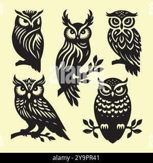 Set sagome gufo Illustrazione Vettoriale