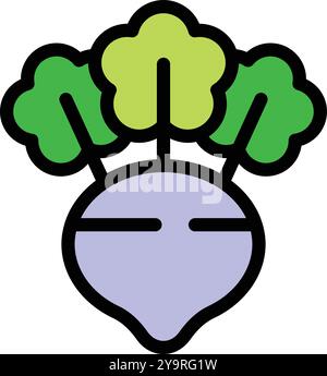 Icona cavolo di cavolo di cavolo di cavolo di cavolo di cavolo, pianta vegetale che cresce con foglie, semplice illustrazione vettoriale colorata Illustrazione Vettoriale