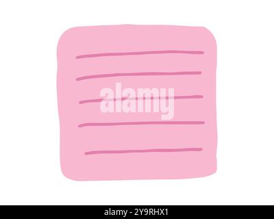 Nota adesiva quadrata rosa minimalista con linee orizzontali isolate su sfondo bianco. Concetto di forniture scolastiche, organizzazione di uffici, minimalista Illustrazione Vettoriale