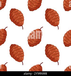 Motivo a cono di pino senza cuciture in stile piatto. Design rustico autunnale e invernale per carta da imballaggio e biglietti d'auguri. Illustrazione Vettoriale