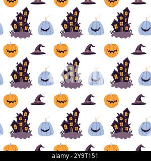 Motivo Halloween senza cuciture con elementi halloween Illustrazione Vettoriale