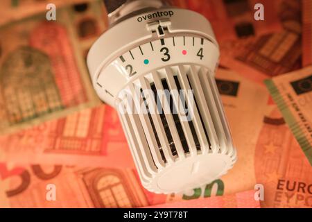 Heizungsventil mit Geldscheinen *** valvola di riscaldamento con banconote Nordrhein-Westfalen Deutschland, Germania GMS17826 Foto Stock