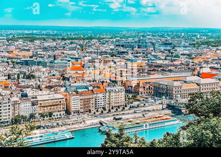 Vista panoramica su Budapest, dalla Collina di Gellert. Ungheria. Foto Stock